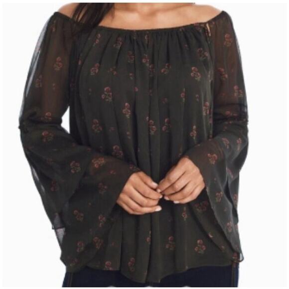 WHBM Top Sheer Floral Bell Sleeve Peasant Boho Fairy Goth Whimsigoth - Picture 1 of 11